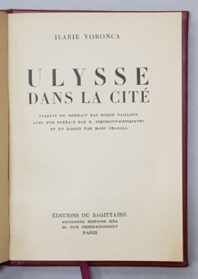ILARIE VORONCA, ULYSE DANS LA CITE - PARIS, 1933 CU UN DESEN DE MARC CHAGALL foto