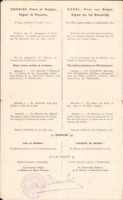 HST A2224 Brevet Palmes d&amp;#039;argent de l&amp;#039;Ordre de la Couronne Belgia 1947 foto