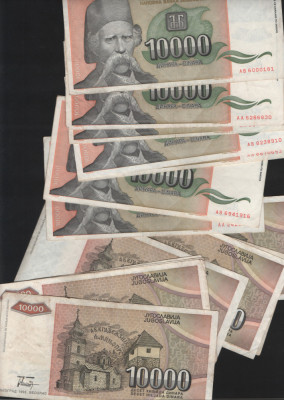 Iugoslavia Yugoslavia 10000 dinara dinari 1993 F-VF-XF pret pe bucata foto