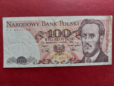 Bancnota 100 zloti 1988,Polonia. foto