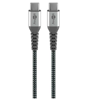 Cablu USB type C - USB type C 2m max. 20V 3A 60W gri/argintiu textil Goobay 49303 foto