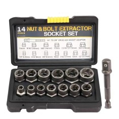 Set Extractoare Suruburi, Piulite, 14 Piese, Chrome-Molibden, Adaptor 1/4 la 3/8 Hex, BiXXBi Professional Tools