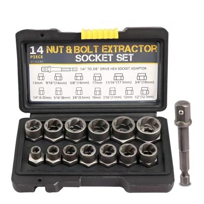 Set Extractoare Suruburi, Piulite, 14 Piese, Chrome-Molibden, Adaptor 1/4 la 3/8 Hex, BiXXBi Professional Tools foto
