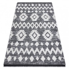 Covor ECO SISAL BOHO MOROC Etno Zig zag 22319 franjuri - două niveluri de l&acirc;nă gri / cremă, covor reciclat, 155x220 cm