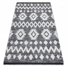 Covor ECO SISAL BOHO MOROC Etno Zig zag 22319 franjuri - două niveluri de lână gri / cremă, covor reciclat, 194x290 cm