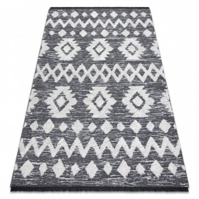 Covor ECO SISAL BOHO MOROC Etno Zig zag 22319 franjuri - două niveluri de l&amp;acirc;nă gri / cremă, covor reciclat, 194x290 cm foto