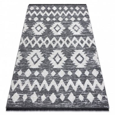 Covor ECO SISAL BOHO MOROC Etno Zig zag 22319 franjuri - două niveluri de l&amp;acirc;nă gri / cremă, covor reciclat, 175x270 cm foto