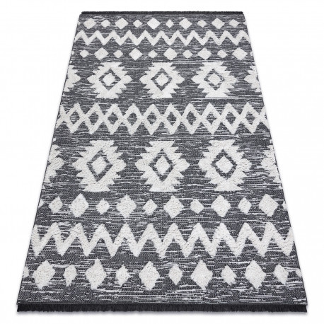 Covor ECO SISAL BOHO MOROC Etno Zig zag 22319 franjuri - două niveluri de l&acirc;nă gri / cremă, covor reciclat, 194x290 cm
