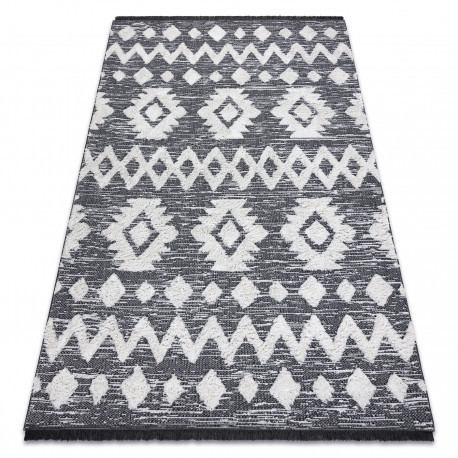 Covor ECO SISAL BOHO MOROC Etno Zig zag 22319 franjuri - două niveluri de l&acirc;nă gri / cremă, covor reciclat, 175x270 cm