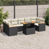 VidaXL Set mobilier grădină perne 8 piese negru, poliratan/lemn acacia 3327458