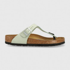 Birkenstock șlapi din piele întoarsă Gizeh SFB femei, culoarea verde, cu toc plat 1023973-pgreen