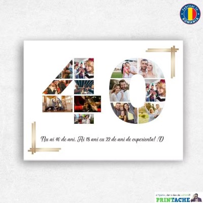 Tablou pe panza canvas cu varsta de 40 ani, poze si text foto