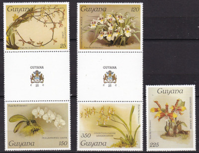 Guyana 1986 flori orhidee - 7 MI 1548-1552 MNH foto