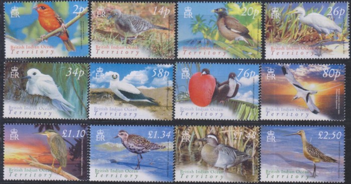 Timbre cu păsări din British Indian Ocean Territory