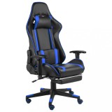 Scaun Gaming Pivotant vidaXL, Suport Picioare, Reglabil, Spatar Rabatabil, Albastru/Negru, PVC, 110kg