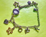 F627-Ceas mana dama NEW YORKER metal argintiu vintage bratara/colier.
