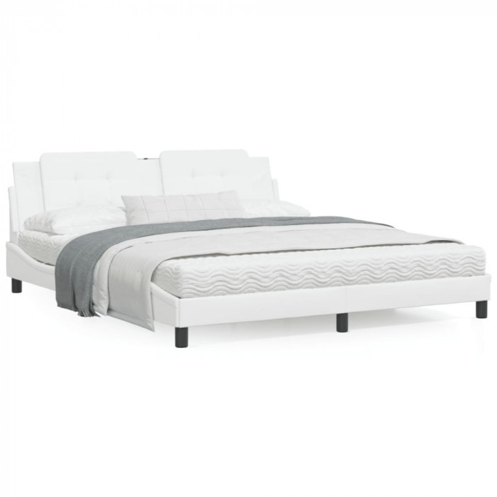 Cadru de pat cu tablie, alb, 180x200 cm, piele ecologica GartenMobel Dekor