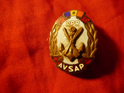 Insigna AVSAP , metal si email RPR , h= 2,8 cm foto