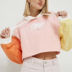 Tommy Jeans bluza femei, culoarea roz, cu glugă, modelator