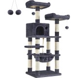 FEANDREA Ansamblu de joaca pentru pisici, tip copac, cu 3 culcusuri si ascunzatoare, 55x45x143cm, gri inchis Household NewTrend