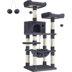 FEANDREA Ansamblu de joaca pentru pisici, tip copac, cu 3 culcusuri si ascunzatoare, 55x45x143cm, gri inchis Household NewTrend