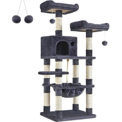 FEANDREA Ansamblu de joaca pentru pisici, tip copac, cu 3 culcusuri si ascunzatoare, 55x45x143cm, gri inchis Household NewTrend foto