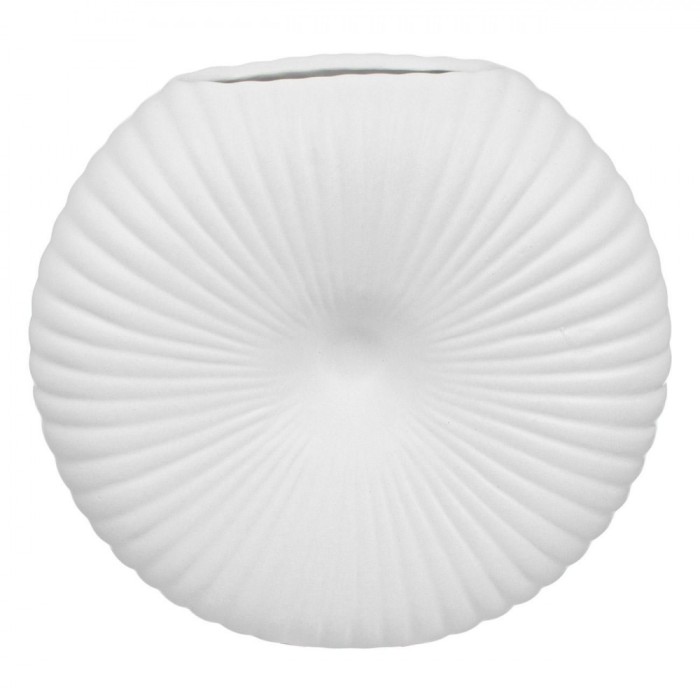Vază Decorativă Ceramică, Model Raze Reliefate, Alb, 20x6x19cm