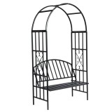 Pergola trandafiri gradina vidaXL cu bancheta metal negru 114x57x210 cm, rezistenta intemperii, suporta 130 kg