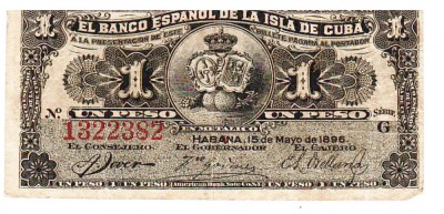 Cuba 1 Peso 1896 Seria 1322382 foto