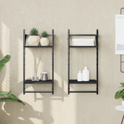vidaXL Rafturi perete cu 2 niveluri/bare 2 buc negru 30x25x65 cm 836253 foto