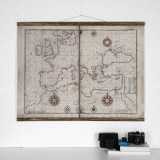 Tablou decorativ, Map117, Lemn, Piele ecologica, Multicolor, Evila Originals