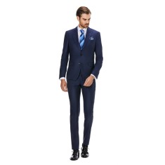 Costum barbati bleumarin matase slim CT003 foto
