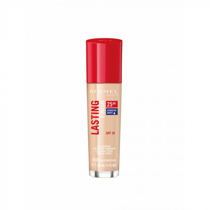 Fond de Ten Rimmel Lasting Finish 25h, 50 Fair Porcelain, 30 ml, Fond de Ten cu Acoperire, Fond de Ten cu Acoperire Mare, Fond de Ten Rezistent, Fond