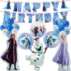 Set decorativ cu 6 baloane din folie de aluminiu si 18 baloane din latex, cu banner Happy Birthday ideal pentru petrecerea aniversara a fetitelor