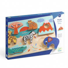 Puzzle Savana cu 6 piese 3D din lemn Djeco