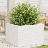 Jardiniera gradina Gossi, 70x70x46 cm, lemn masiv pin, alba, ghiveci exterior flori, legume, ierburi. Baza deschisa pentru drenaj