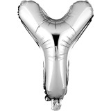 Balon folie metalizata litera y, flippy, 80 cm, umflati cu heliu sau aer, ambalaj individual, pai inclus, argintiu