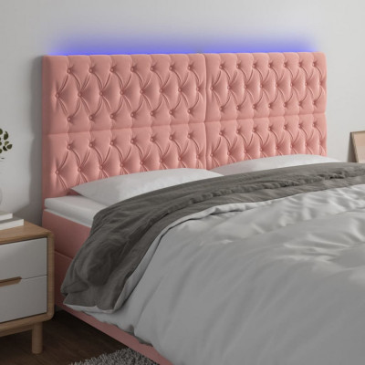 vidaXL Tăblie de pat cu LED, roz, 200x7x118/128 cm, catifea foto