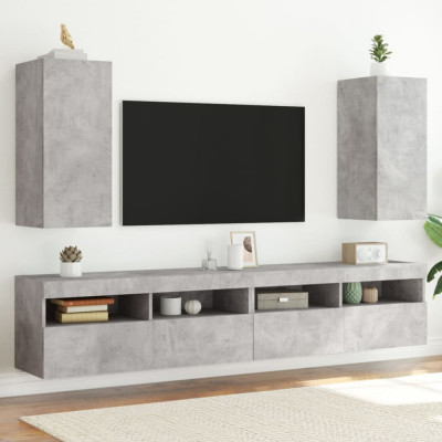 vidaXL Comode TV de perete cu lumini LED 2 buc. gri beton 30,5x35x70cm foto
