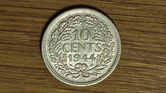 Olanda -moneda colectie superba- 10 cents 1944 argint -Wilhelmina- necirculata