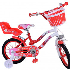 Bicicleta Volare Lovely pentru fete, culoare rosu/alb, 14 inch, frana de mana fa PB Cod:1492