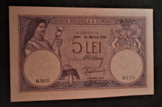 Bancnota Romaneasca...5 lei 1920....inscriptie lunga....aUNC foto