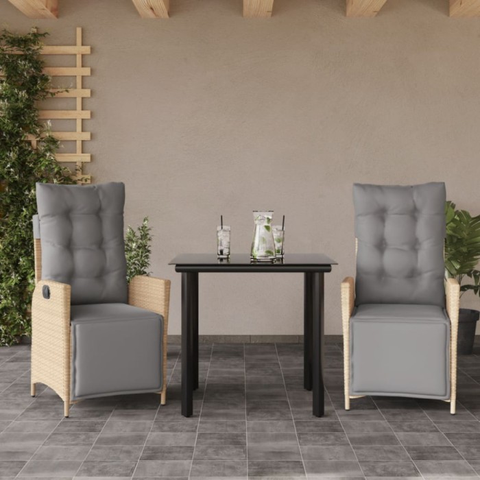 vidaXL Set de masă pentru grădină, 3 piese, cu perne, bej, poliratan 3213455