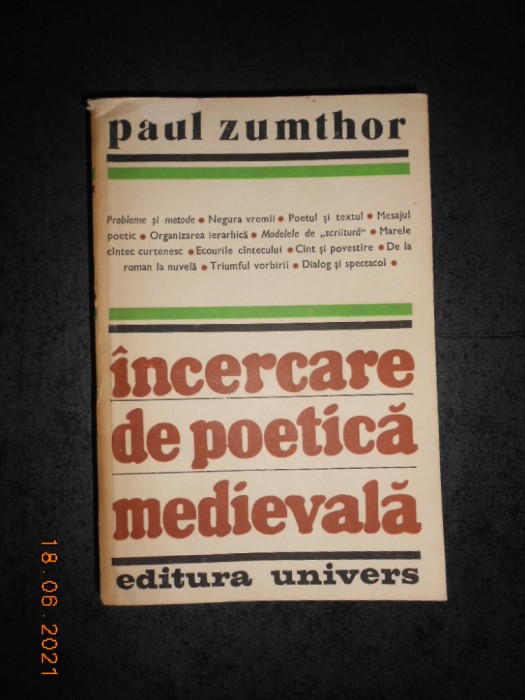PAUL ZUMTHOR - INCERCARE DE POETICA MEDIEVALA