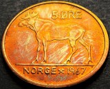 Cumpara ieftin Moneda 5 ORE - NORVEGIA, anul 1967 *cod 540 B = patina curcubeu, Europa