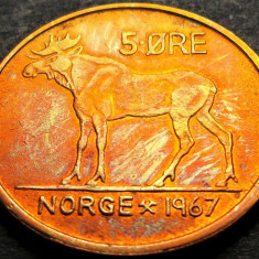 Moneda 5 ORE - NORVEGIA, anul 1967 *cod 540 B = patina curcubeu