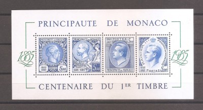 Monaco 1985 - 100 de ani de la primele timbre din Monaco (colita dt), MNH foto