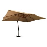 Cumpara ieftin Umbrelă consolă de grădină cu st&acirc;lp din lemn, taupe, 400x300 cm