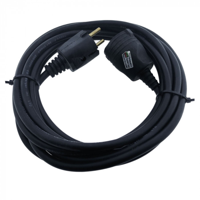 Cablu prelungitor, lungime 15m, pentru alimentare electrica, cu stecher si cupla cauciucate, material bachelita, negru