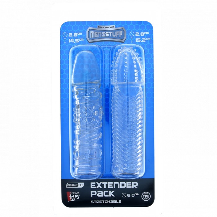 Set 2 mansoane prelungitoare penis transparente, 15 cm x 4 cm, TPE
